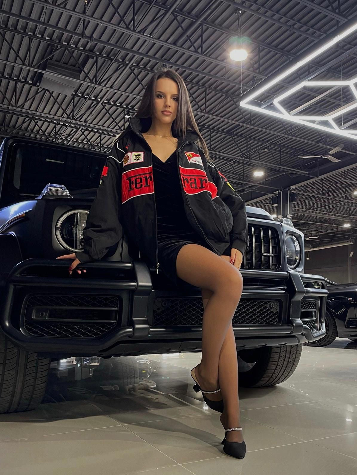 Black Ferrari Embroidered F1 Racing Jacket