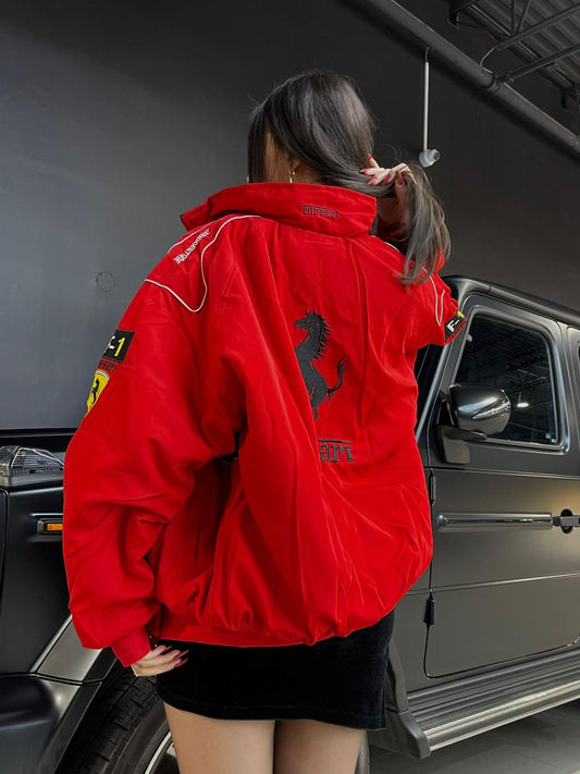 Red Ferrari Embroidered F1 Racing Jacket