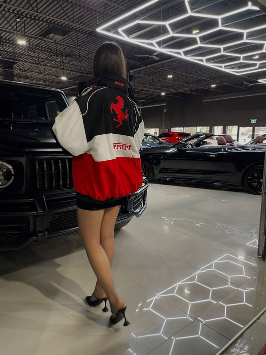White Ferrari Embroidered F1 Racing Jacket